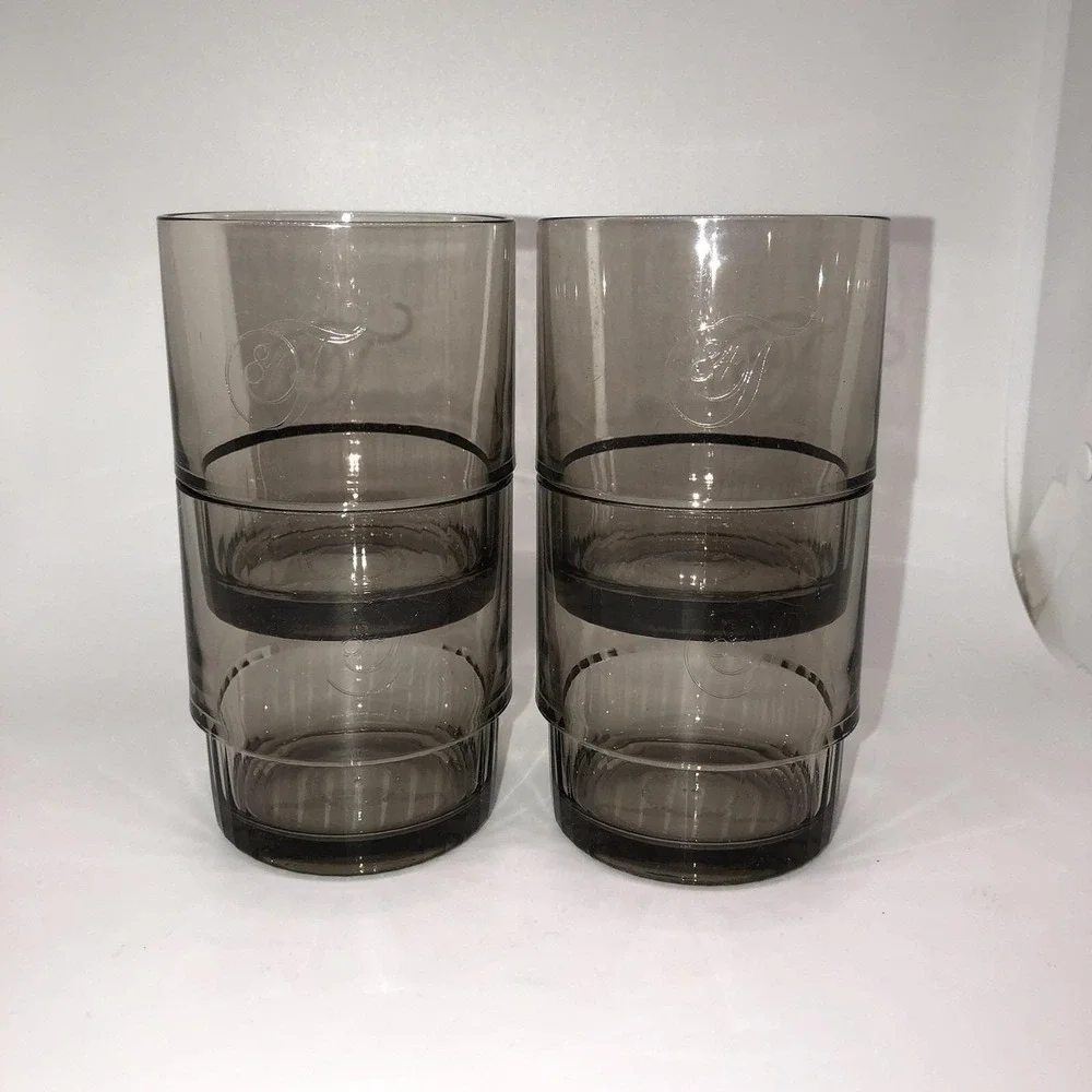 4 TUPPERWARE T84 Acrylic TUMBLERS Preludio Glasses Cups Smoke Gray
